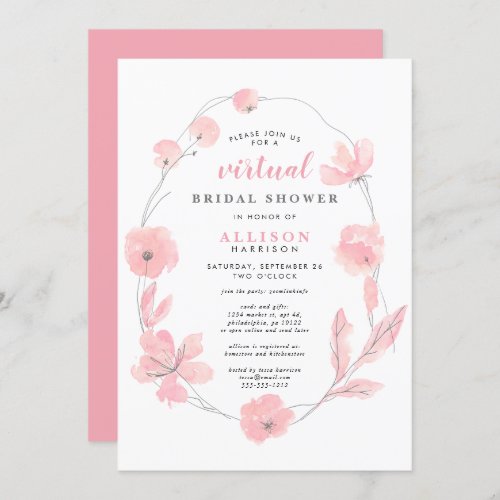 Bridal Virtual Shower  Pink Floral Watercolor Invitation