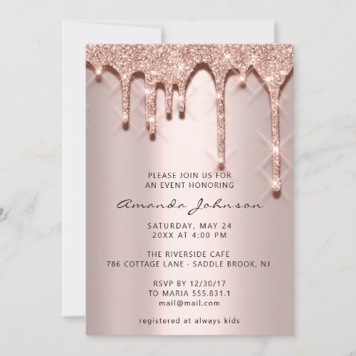 Bridal Wedding Birthday 16th Rose 3D Drips Glitter Invitation