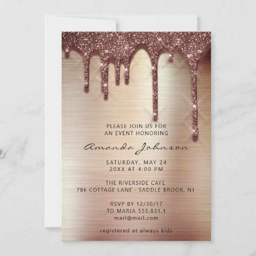 Bridal Wedding Birthday 16th Rose Gold Drips Invitation