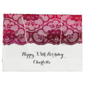 Bridal Wedding Birthday Burgundy Ruby Pink Lace Large Gift Bag (Back)