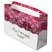 Bridal Wedding Birthday Burgundy Ruby Pink Lace Large Gift Bag (Back Angled)