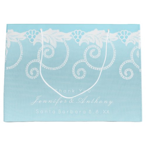 Bridal Wedding Celestial Blue White Royal Lace Large Gift Bag