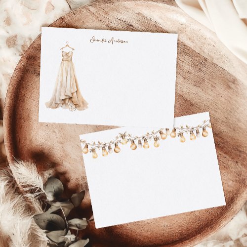 Bridal Wedding Dress Boho Personalized Stationery Note Card
