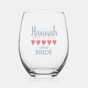 Bridal & Wedding Party 5 Heart Bride Stemless Wine Glass