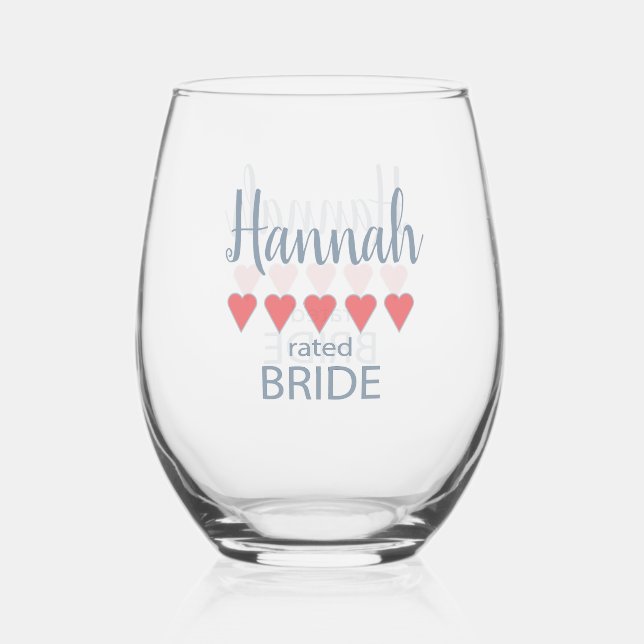 Bridal & Wedding Party 5 Heart Bride Stemless Wine Glass (Front)