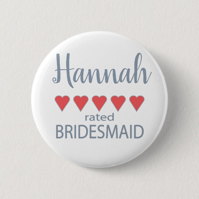 Bridal & Wedding Party 5 Heart Bridesmaid Button (Front)