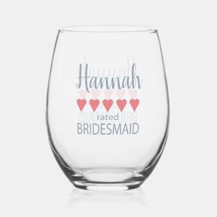 Bridal & Wedding Party 5 Heart Bridesmaid Stemless Wine Glass