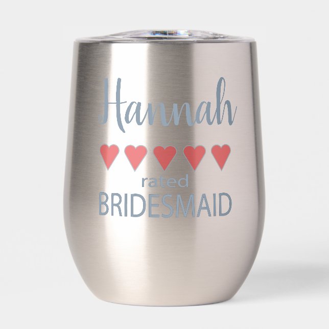Bridal & Wedding Party 5 Heart Bridesmaid Thermal Wine Tumbler (Front)