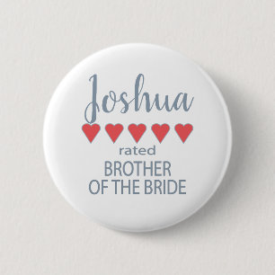 Bridal & Wedding Party 5 Heart Brother of Bride Button