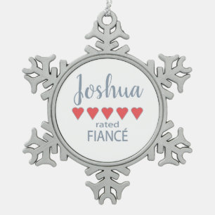 Bridal & Wedding Party 5 Heart Fiance Snowflake Pewter Christmas Ornament