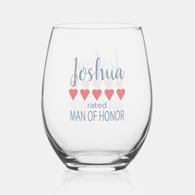 Bridal & Wedding Party 5 Heart Man of Honor Stemless Wine Glass (Front)