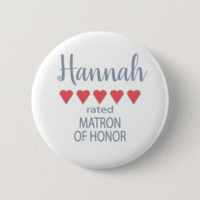 Bridal & Wedding Party 5 Heart Matron of Honor Button (Front)