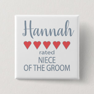 Bridal & Wedding Party 5 Heart Niece of Groom Button