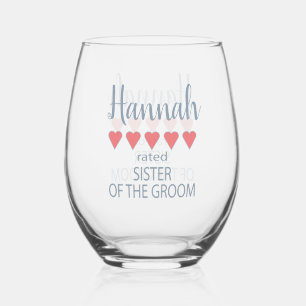 Bridal & Wedding Party 5 Heart Sister of Groom Stemless Wine Glass
