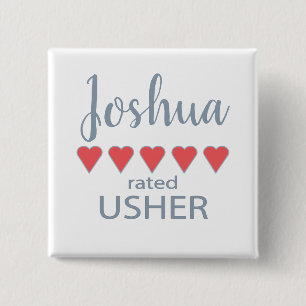 Bridal & Wedding Party 5 Heart Usher Button