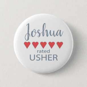 Bridal & Wedding Party 5 Heart Usher Button