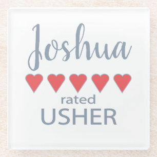 Bridal & Wedding Party 5 Heart Usher Glass Coaster