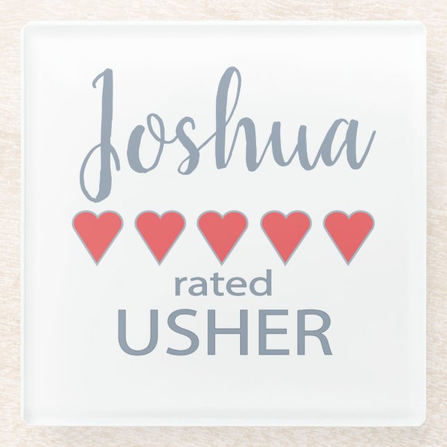 Bridal & Wedding Party 5 Heart Usher Glass Coaster (Front)