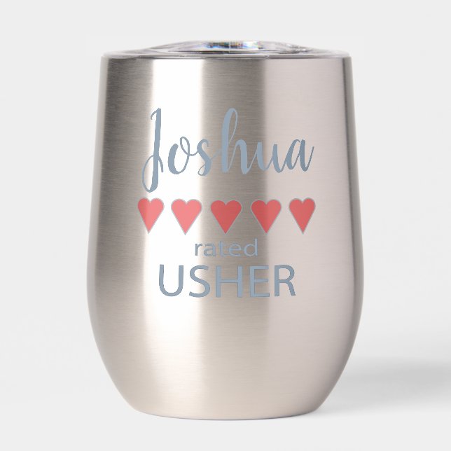 Bridal & Wedding Party 5 Heart Usher Thermal Wine Tumbler (Front)