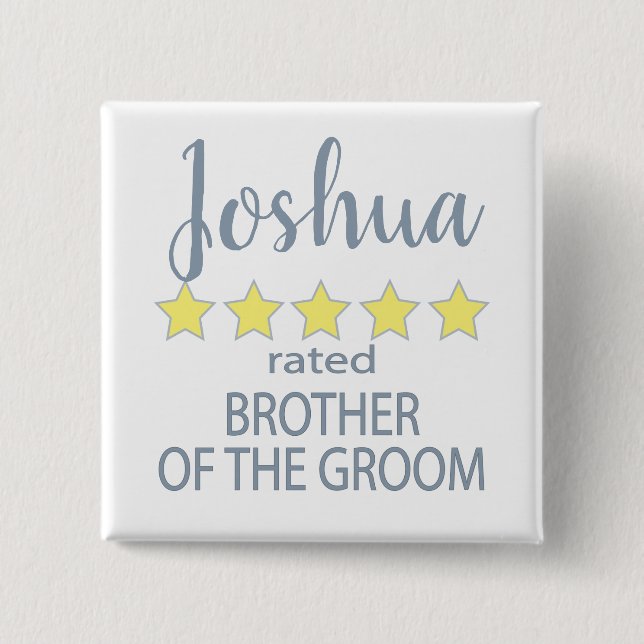 Bridal & Wedding Party 5 Star Brother of Groom Button (Front)