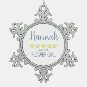 Bridal & Wedding Party 5 Star Flower Girl Snowflake Pewter Christmas Ornament