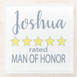 Bridal & Wedding Party 5 Star Man of Honor Glass Coaster