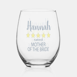 Bridal & Wedding Party 5 Star Mother of Bride Stemless Wine Glass