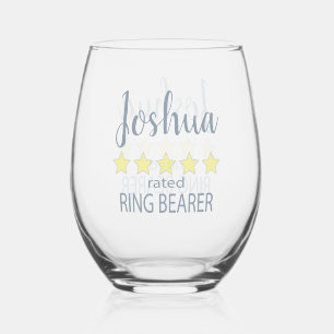 Bridal & Wedding Party 5 Star Ring Bearer Stemless Wine Glass