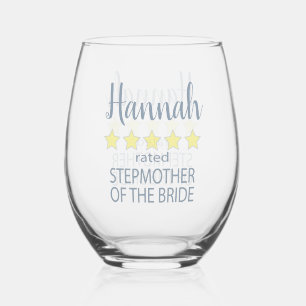 Bridal & Wedding Party 5 Star Stepmother of Bride Stemless Wine Glass