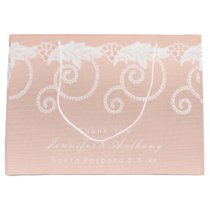 Bridal Wedding Peach Salmon White Royal Lace Large Gift Bag