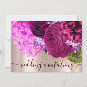 Bridal Wedding Pink Green Flowers Roses Invitation