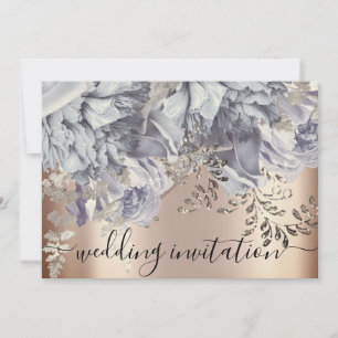 Bridal Wedding Rose Blue Silver Lights Flowers Invitation