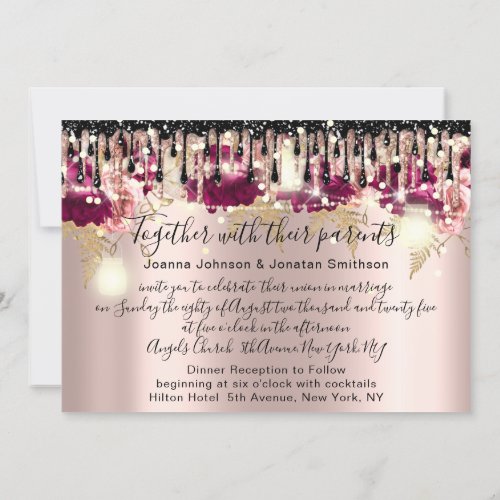 Bridal Wedding Rose Drip Pink Marsala Rose Lights  Invitation