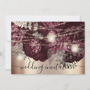 Bridal Wedding Rose Gold Burgundy Marsala Lights Invitation