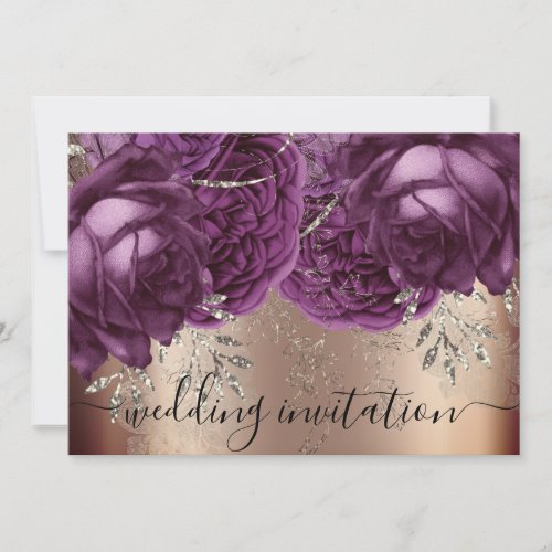 Bridal Wedding Rose Silver Lights Purple Flowers  Invitation