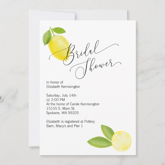 Bridal / Wedding Shower Invitation with Lemon (Front)