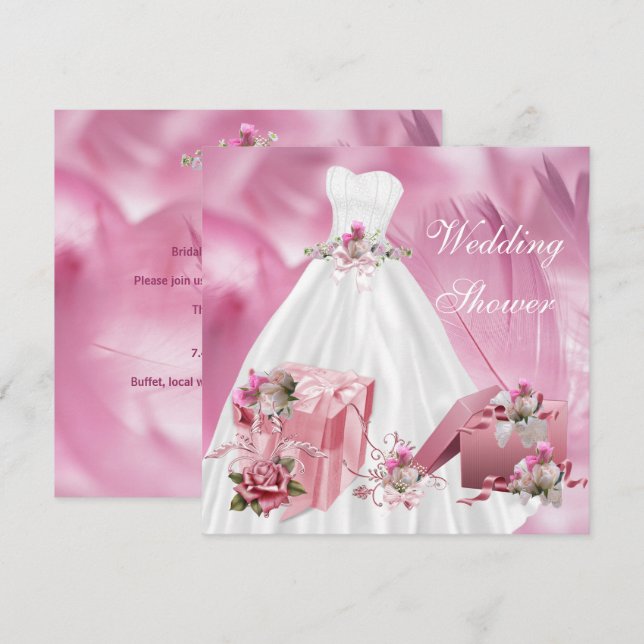 Bridal Wedding Shower Pretty White Pink Dress Invitation (Front/Back)