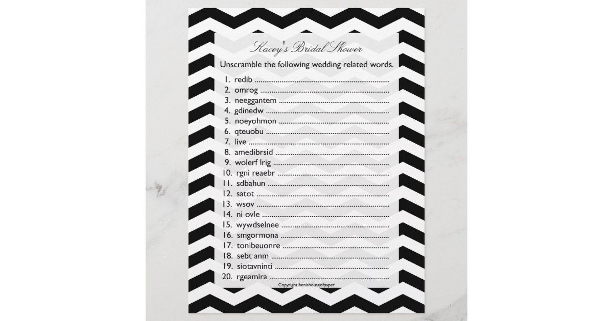 Bridal Wedding Shower Word Scramble Game | Zazzle
