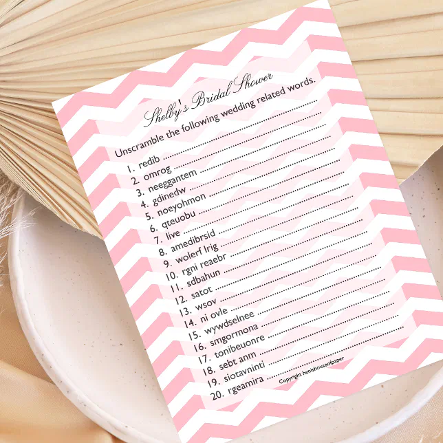 Bridal Wedding Shower Word Scramble Game | Zazzle
