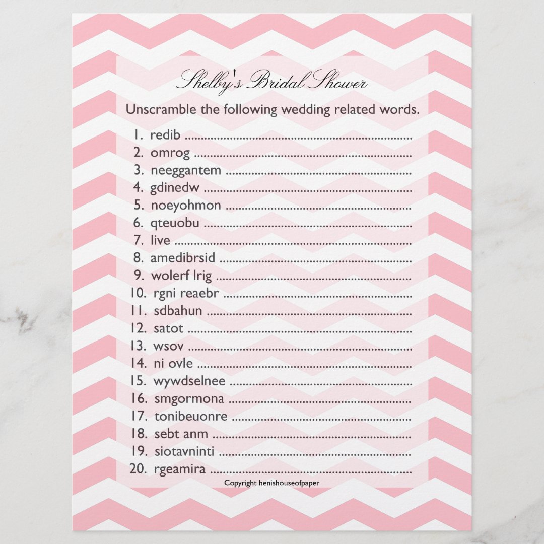 Bridal Wedding Shower Word Scramble Game | Zazzle