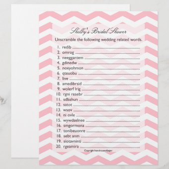 Bridal Wedding Shower Word Scramble Game | Zazzle