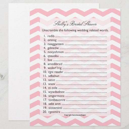 Bridal Wedding Shower Word Scramble Game | Zazzle