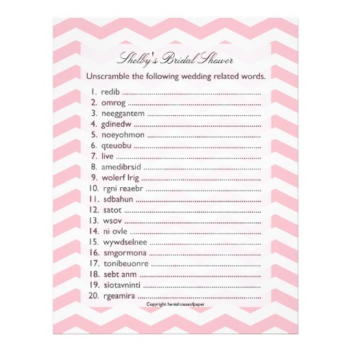 Bridal Wedding Shower Word Scramble Game Letterhead | Zazzle