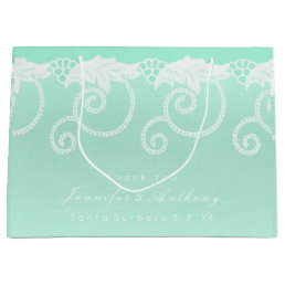 Bridal Wedding Tiffany Mint Green White Royal Lace Large Gift Bag