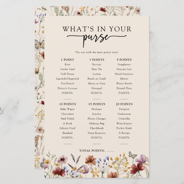 Bridal What's In Your Purse Game (Front/Back)