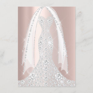 Bridal White Dress Spark Rose Pink Rose Diamond Invitation