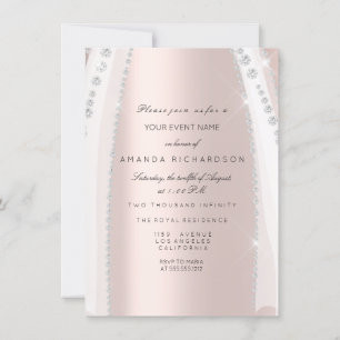 Bridal White Dress Spark Rose Silver Pink Diamond Invitation