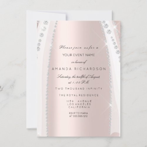 Bridal White Dress Spark Rose Silver Pink Diamond Invitation