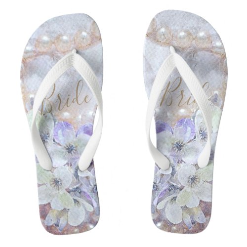 Bridal White Gold Pink Elegant Flip Flops