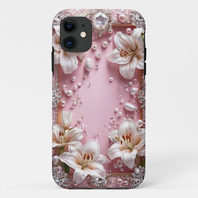 Bridal White Lily Floral Frame Style Case-Mate iPhone Case (Back)